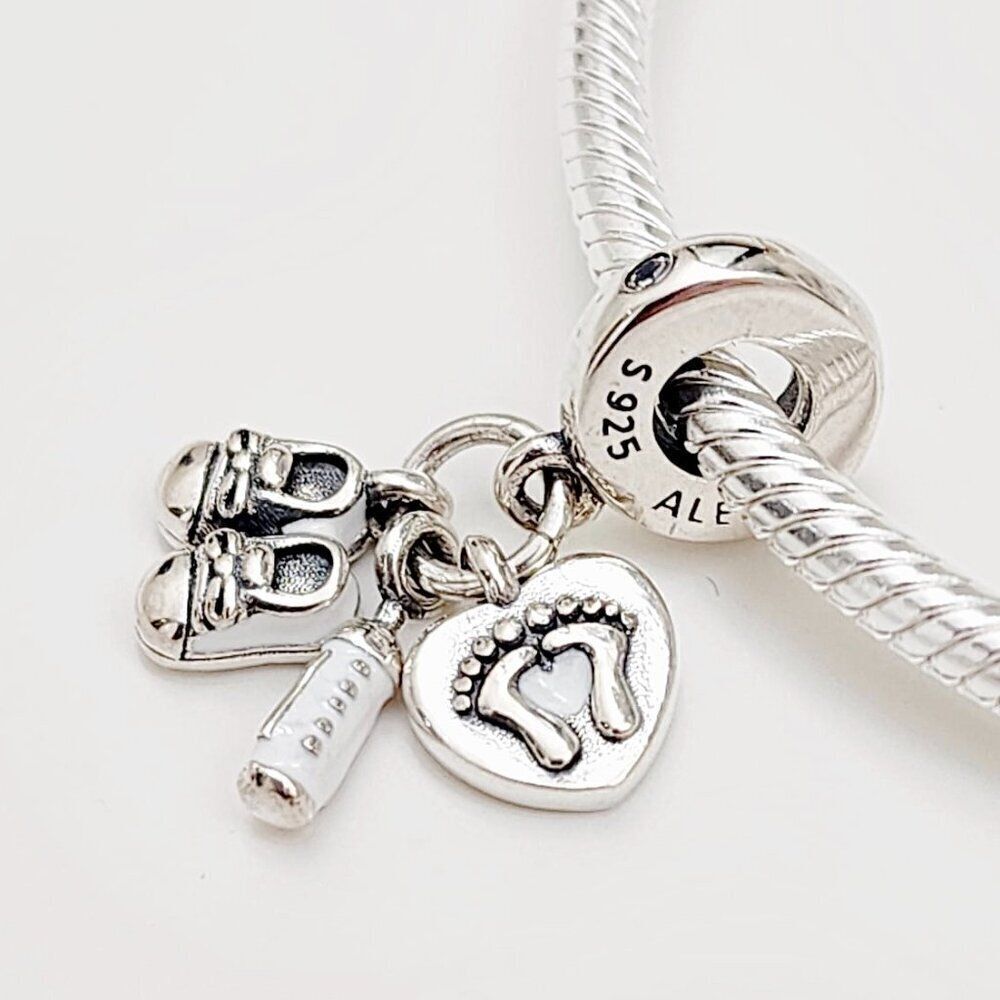 Pandora Baby Bottle and Shoe Dangle Charm with pouch